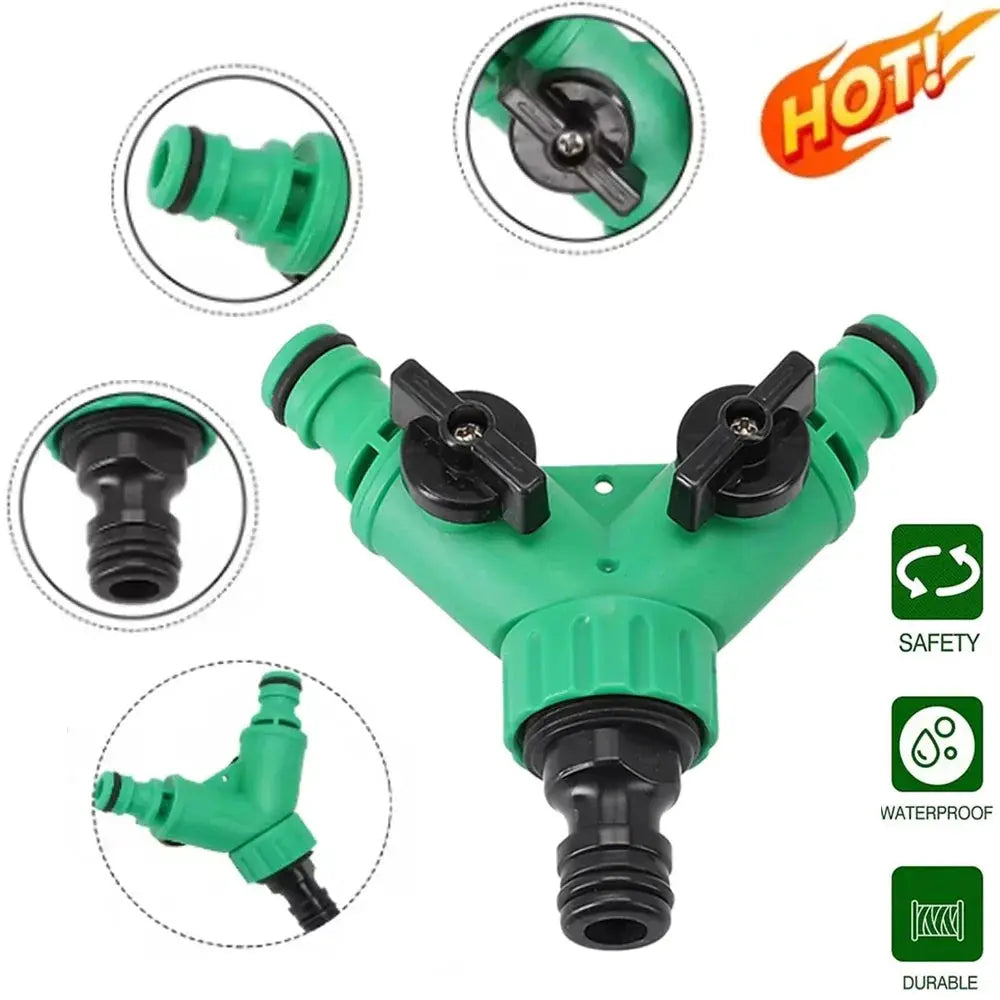 Y Shape Garden Hose Splitter Valve Three Way Connector With Switch For Independent Outlet Watering And Planting