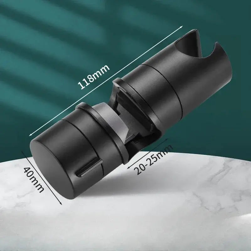 Simples Market black ABS shower head holder, adjustable 18–25mm universal rail mount.