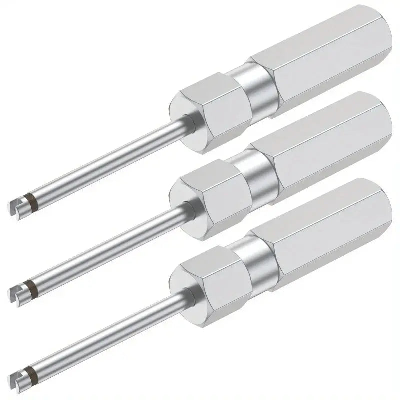 Simples Market 3pc tire valve stem core remover tool set in chrome metal finish for car, bike, motorcycle tires