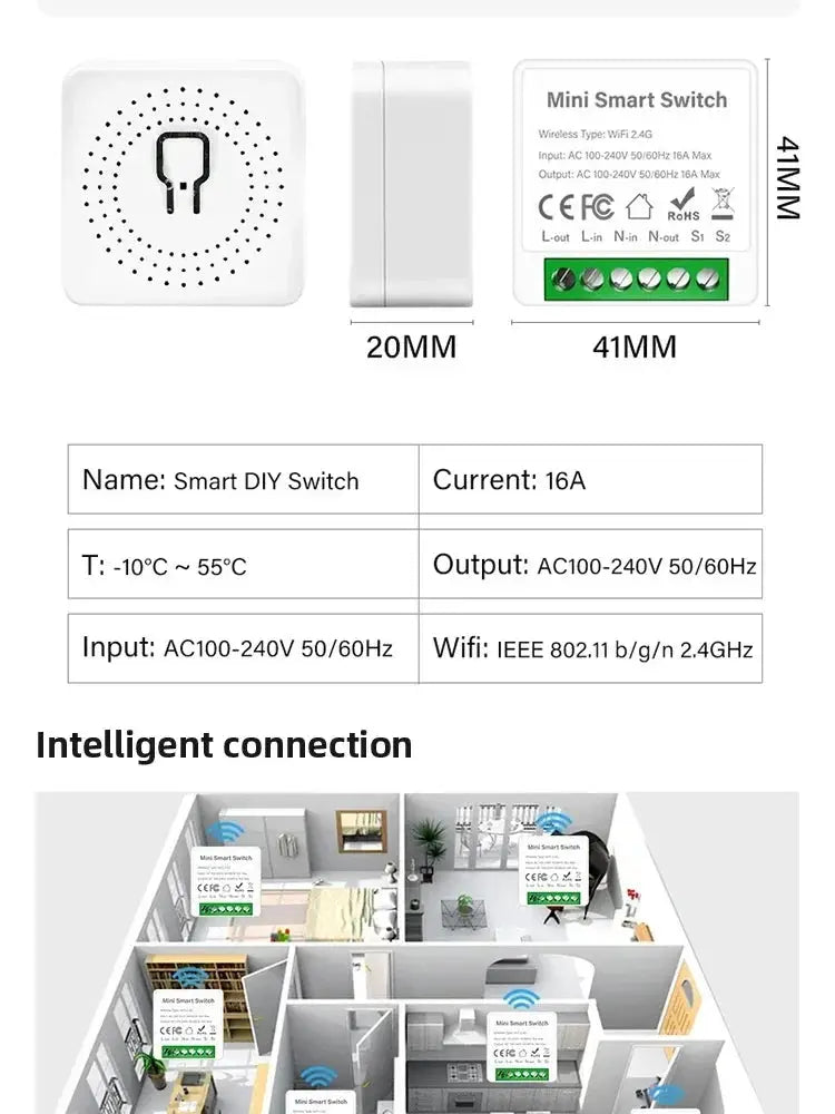 Simples Market mini smart switch, 16A/20A WiFi ZigBee 3.0 timer circuit breaker, 2-way control, white module