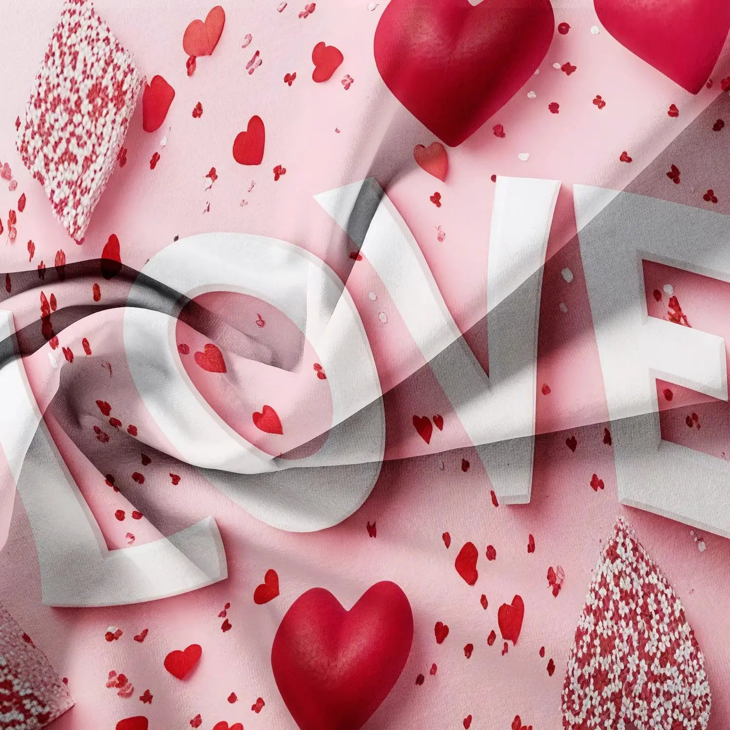 3-piece romantic bedding set with red rose heart pattern on pink fabric; duvet cover and 2 pillowcases.