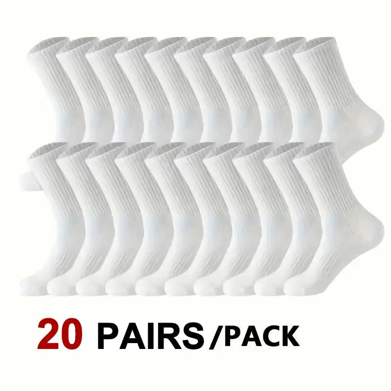 Neutral Solid Color Crew Socks Pack 5 10 20 Pairs Breathable Sweat Absorbing All Season Polyester Elastane Blend