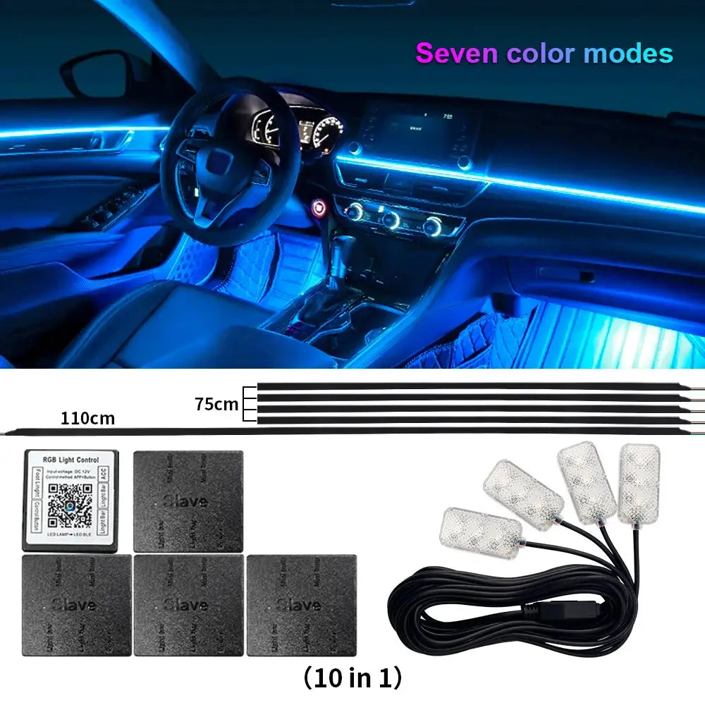 14 And 18 Inch LED Car Ambient Light Kit RGB Color Symphony Acrylic Lamp With App Control One Zone Dual Zone