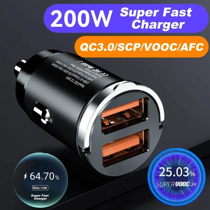 Mini 200W PD QC Pull Ring USB C Car Charger Fast Charging For iPhone 13 And 12 Xiaomi Samsung Huawei