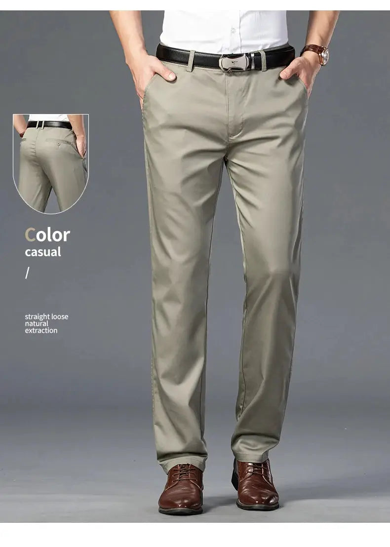 Simples Market men's slim-fit cotton suit pants in khaki, casual business trousers