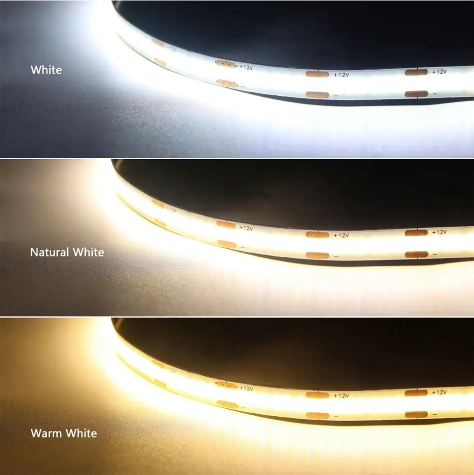 Smart Door Proximity Sensor LED strip light by Simples Market; 12V COB, white to warm white under-cabinet wardrobe lamp