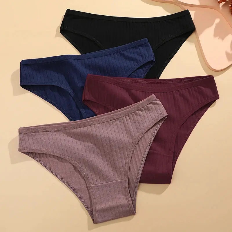 5-pack women's ribbed cotton briefs in black, navy, burgundy, wine red and lavender