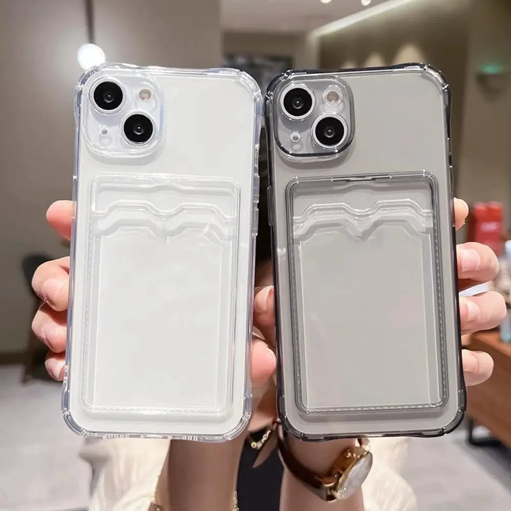 CrystalGuard Transparent Card Holder Case For iPhone 11 Through 17 Pro Max Slim Wallet With Shockproof Protection