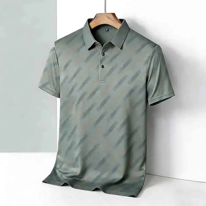 Men's polo shirt, short sleeves, gray-green diagonal stripe pattern, Simples Market