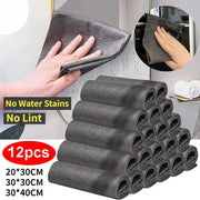 Simples Market thicker microfiber cleaning cloths, 12pcs gray towels for windows; no water stains, no lint.