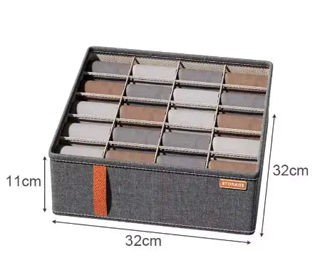 Closet underwear organizer storage box in gray fabric by Simples Market with 24 compartments.