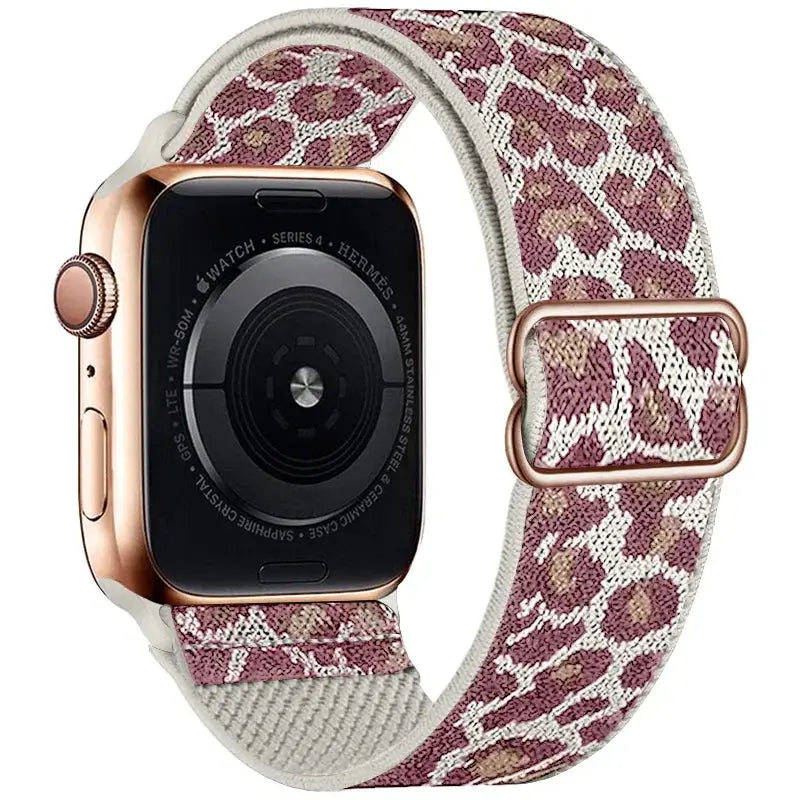 Fashion Leopard Print Nylon Adjustable Strap For Iwatch Band 42mm 46mm 49 45 44 42 41 40 38 For Iwatch Series Ultra 10 9 8 7 SE