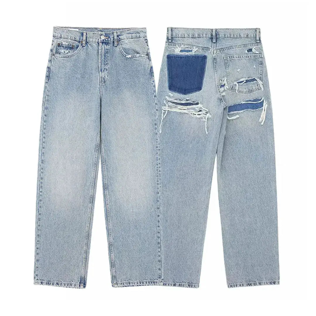 HH 2024 Womens Distressed Patchwork Denim Jeans High Waist Ripped