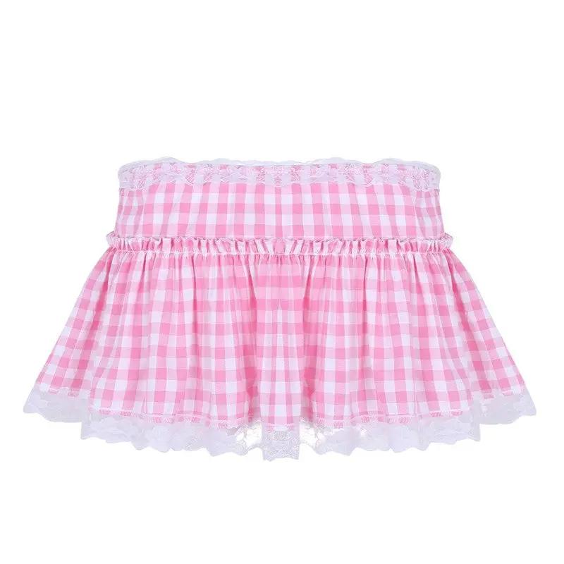 Women’s pink gingham lace mini skirt with ruffle hem by Simples Market