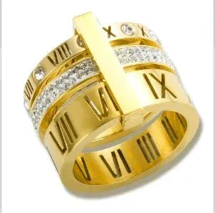 Gold Stainless Steel Ring With Round Bead And Clear Crystal Zircon Waterproof Everyday Fine Jewelry