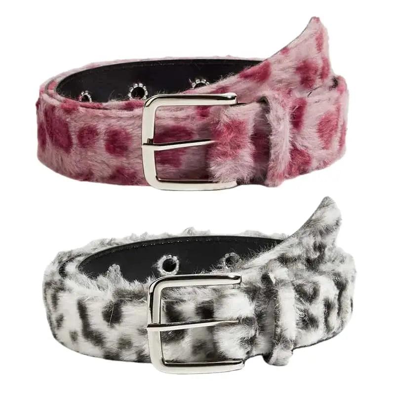 Pink Plush Womens Belt Y2K Fashion Accessory With Soft PU Material And Cartoon Stripe Pattern Buckle
