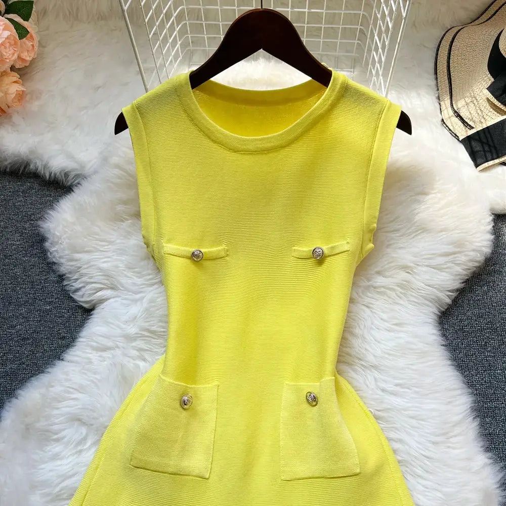 YuooMuoo Chic Pleated Short Dress Women O Neck Slim Waist Party Dress