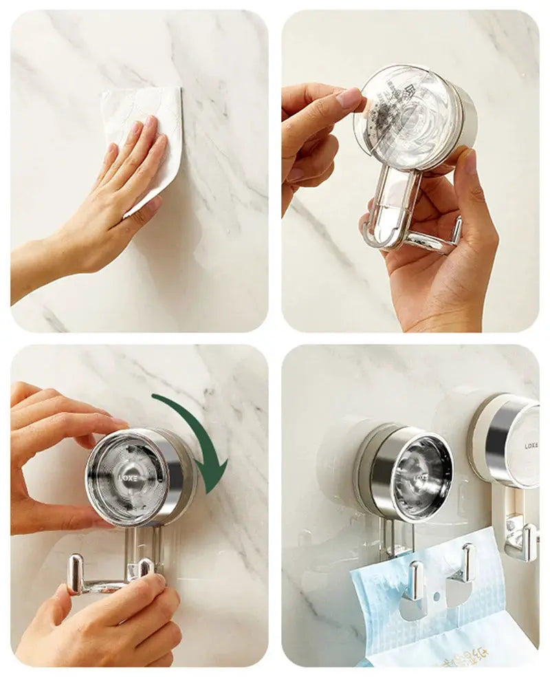 LOXE chrome double suction bathroom wall hooks by Simples Market; punch-free door and bath wall mounted storage rack