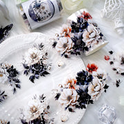 Floral PET decorative tape roll by Simples Market, 2m, black and white flowers for scrapbooking and journaling