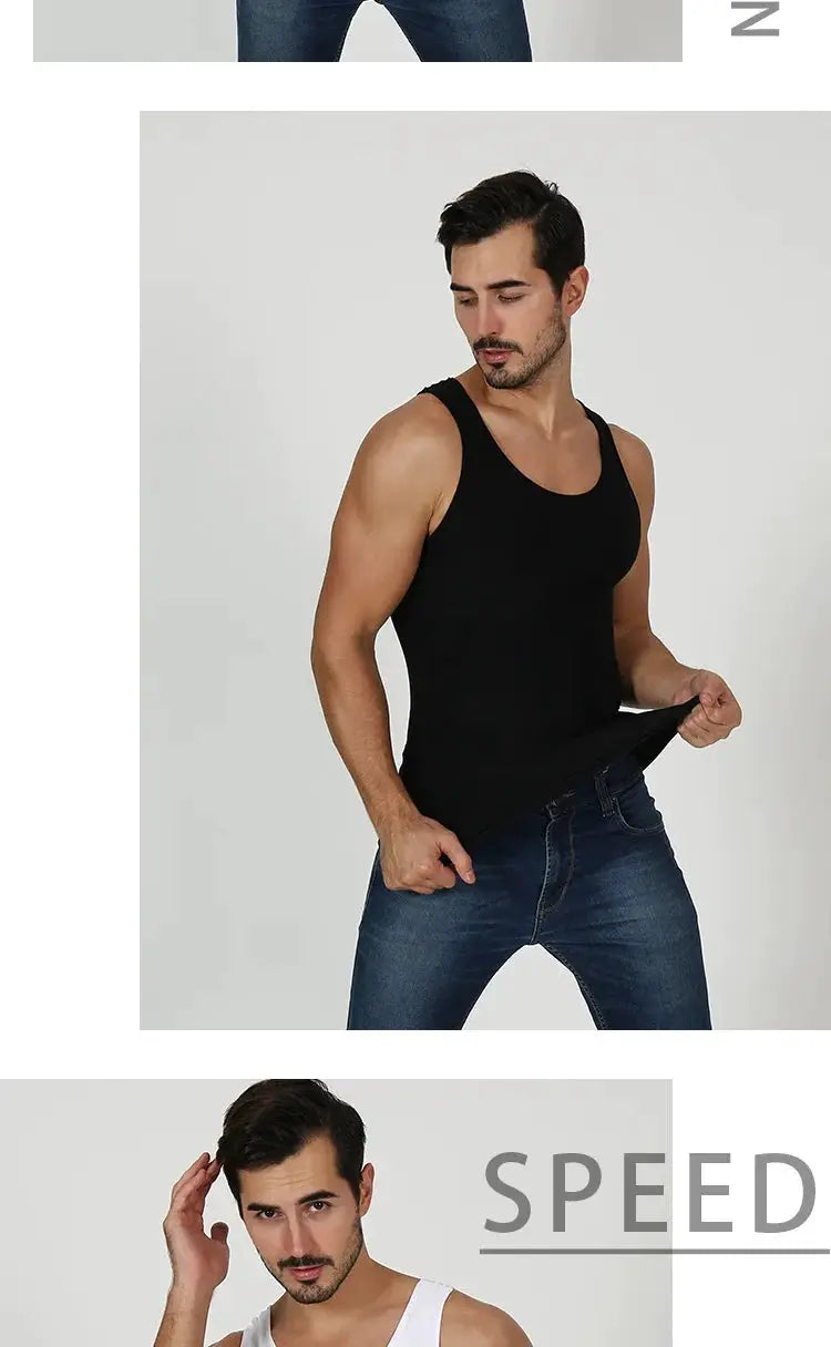 Men's black compression body shaper tank top slimming vest with stretch-fit