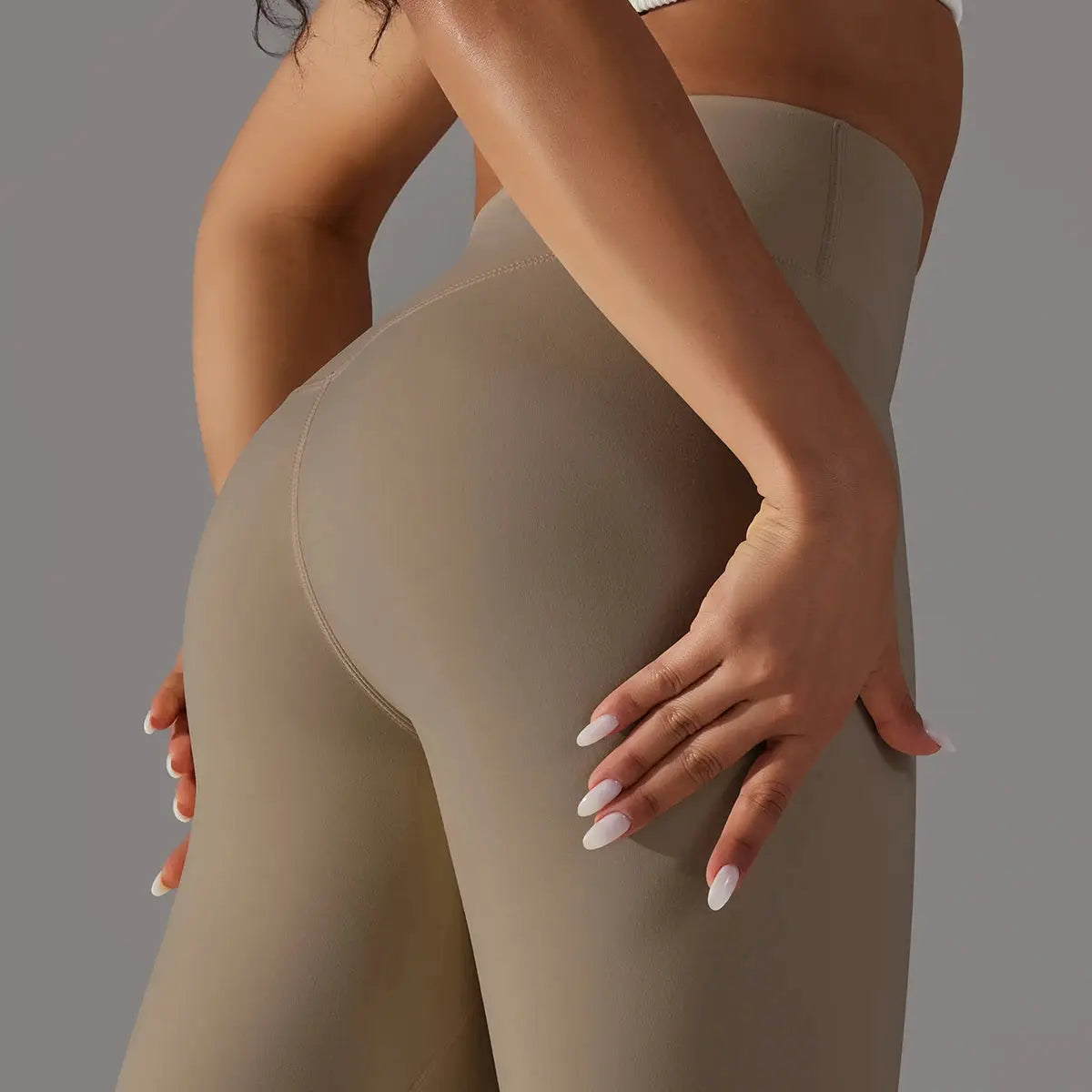 High-waist nude leggings for fitness, beige tight-fitting yoga and gym pants