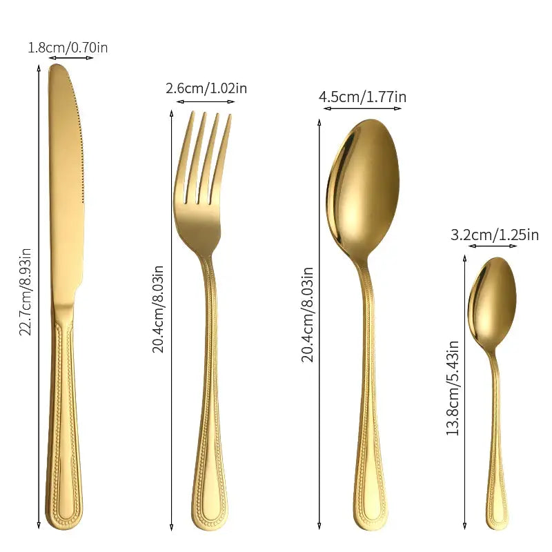 24 Piece Stainless Steel Gold Cutlery Set For 6 With Steak Knives Forks Spoons Dessert Forks Restaurant Kitchen