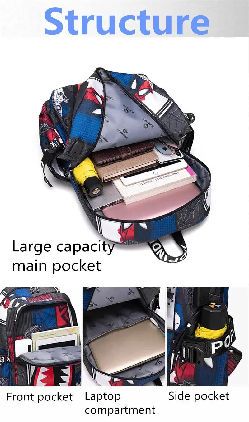 Backpack elementary bookbag by Simples Market with cartoon shark print; large main pocket and front pocket