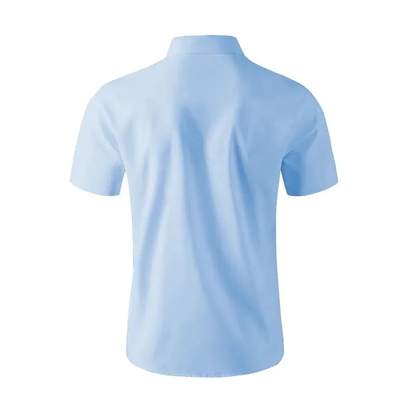 Men's light blue solid-color business casual short-sleeve shirt