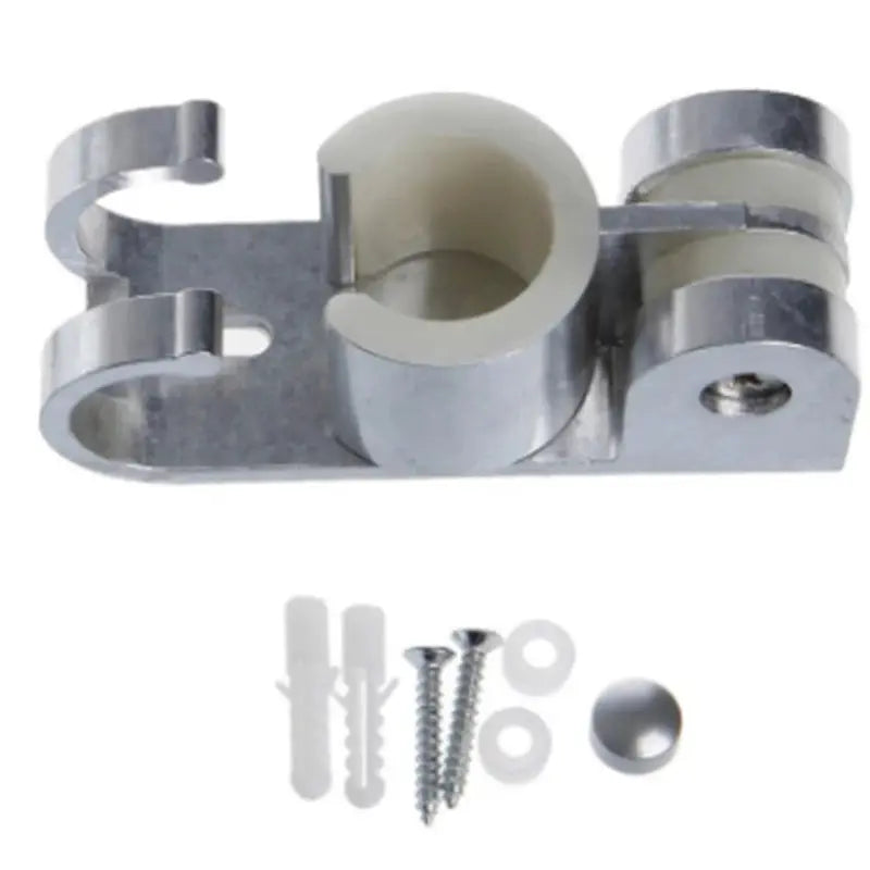 Adjustable hand shower holder bracket in chrome-plated finish with mounting screws and wall anchors