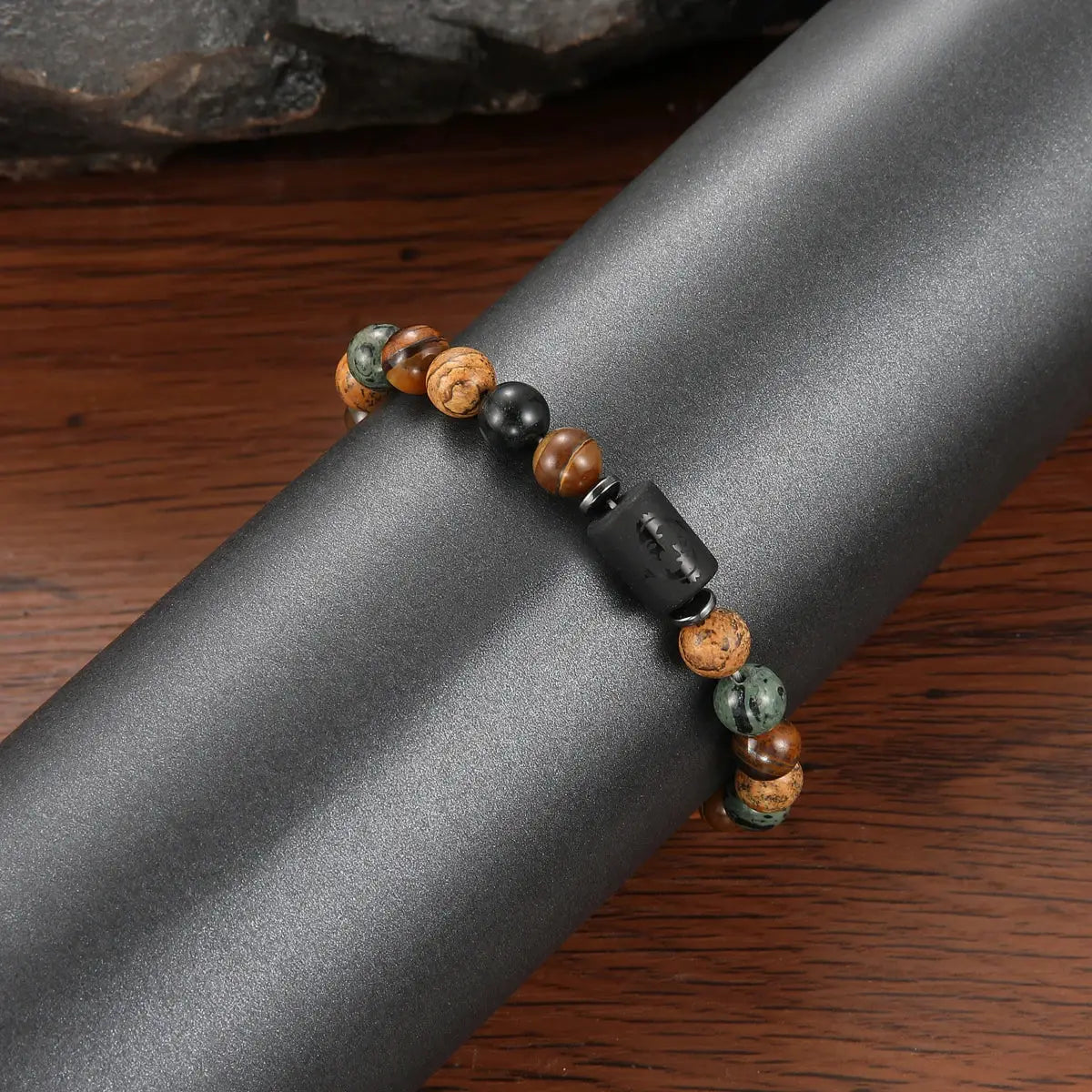 Natural Stone Tiger Eye Picture Jasper Round Beads 12 Constellations Unisex Bracelet