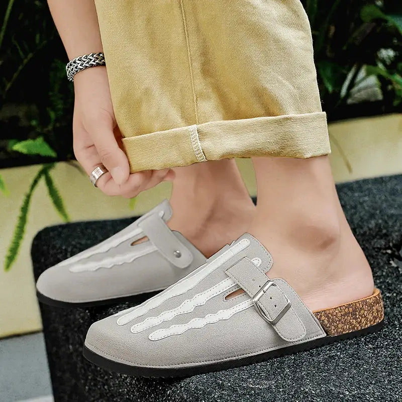 Men Cork Clogs Arch Support Comfort Mules Cork Footbed Shoes