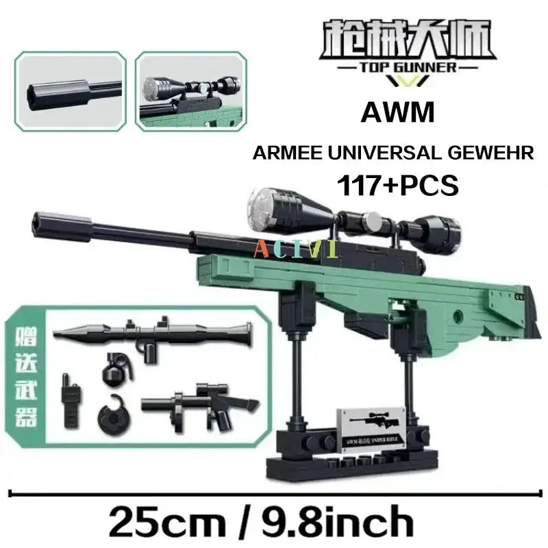 Technical Building Block Set Military Weapon Models Including AK47 Revolver Submachine Gun Sniper Barrett For Kids