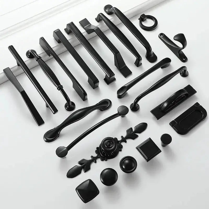 Black Aluminum Cabinet Knobs And Handles For Kitchen And Furniture Drawer Pulls Cupboard Handles