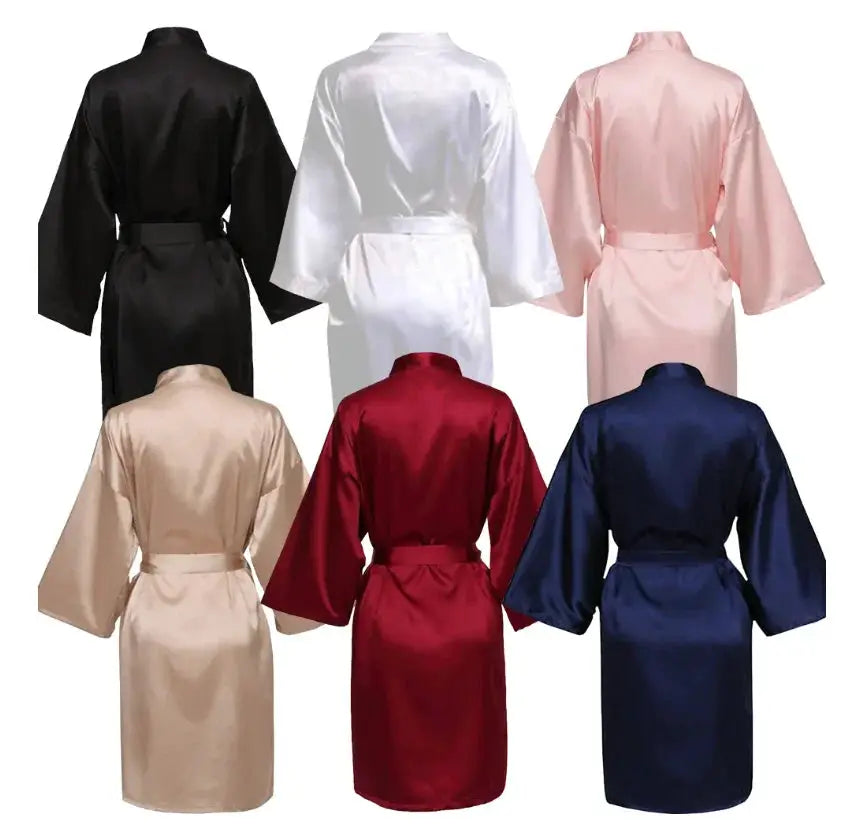 BridalGlow Team Bride Satin Kimono Robe for Weddings Black Lettering Bridesmaid Pajama Bathrobe