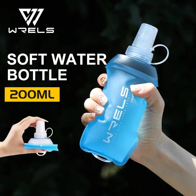 Two blue WRELS soft folding water bottles (200ml each) TPU for outdoor sports by Simples Market