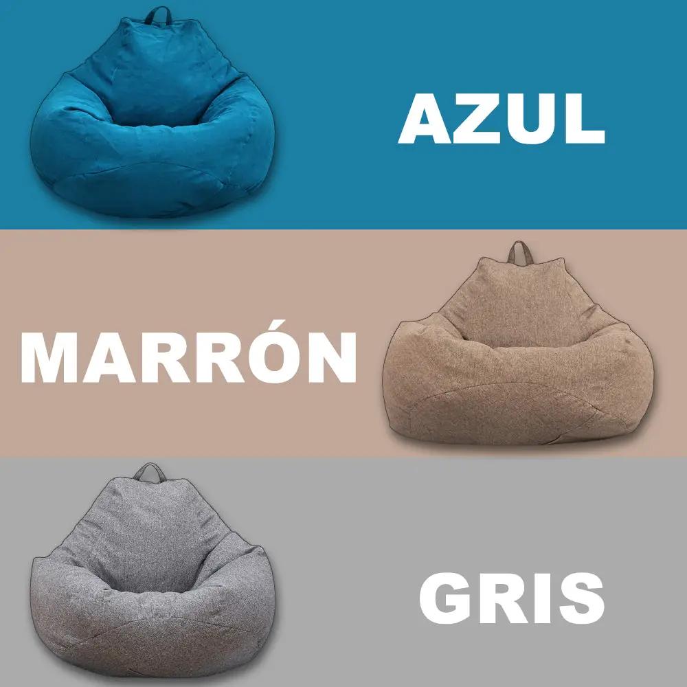 Bean bag chairs collage in blue, brown, and gray colors (3 pieces shown)