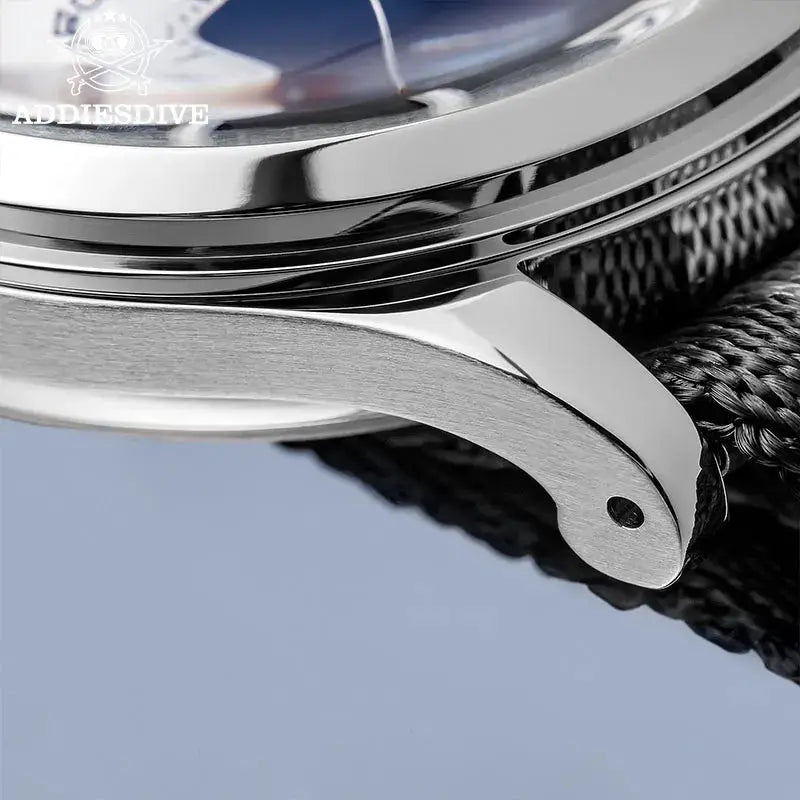 ADDIESDIVE stainless steel men's wristwatch with a black woven fabric strap