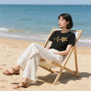 Womens Summer T Shirt Leopard Print and Heartbeat Pattern Short Sleeve Tee for Everyday Comfort and Style