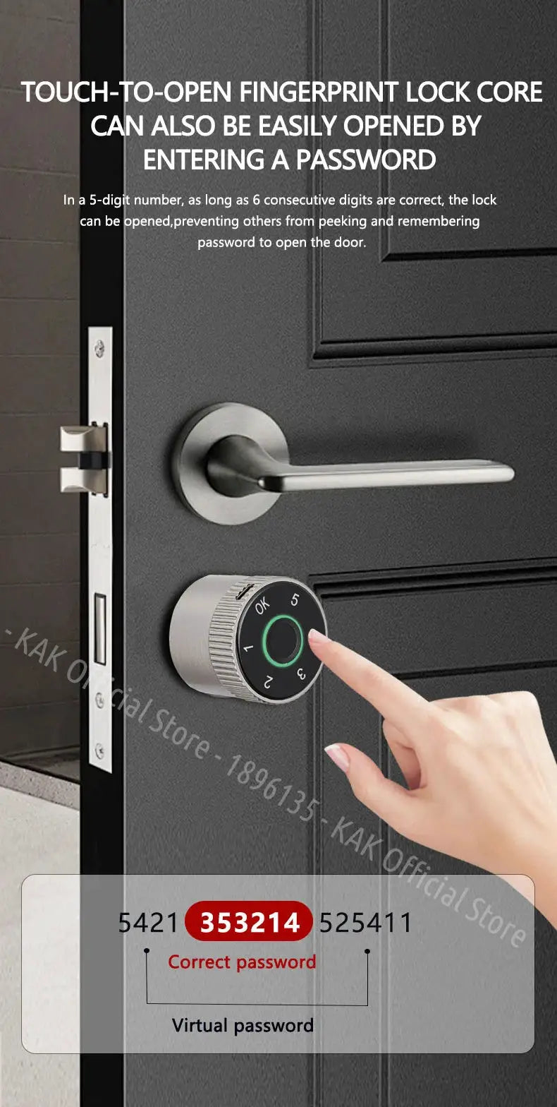 KAK Tuya fingerprint cylinder smart door lock with silver finish and digital keypad by Simples Market