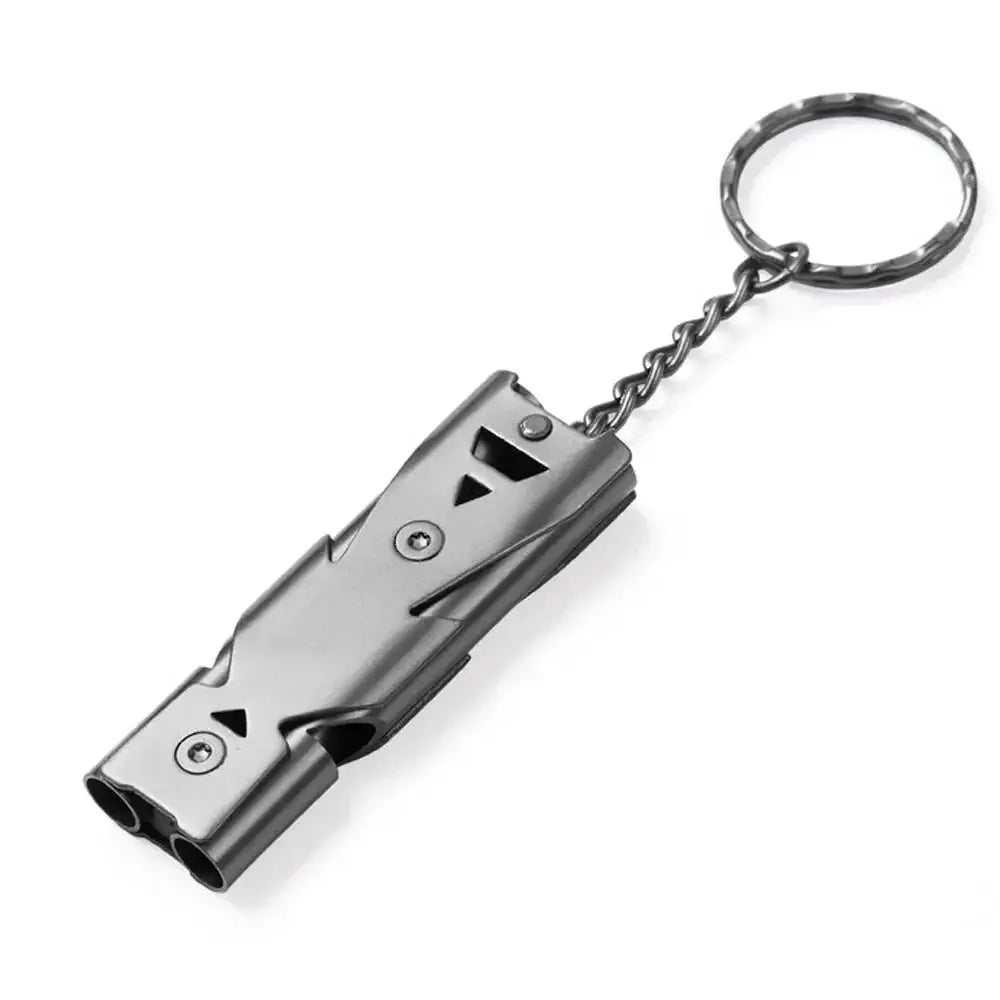 Double-pipe whistle pendant keychain, metallic silver, Simples Market outdoor survival tool