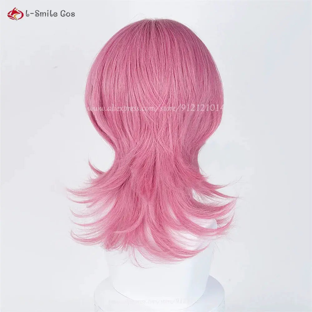 Anime cosplay wig pink, mid-length layered, heat-resistant synthetic hair, Simples Market