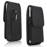 Unisex black Oxford nylon vertical phone waist bag with belt clip