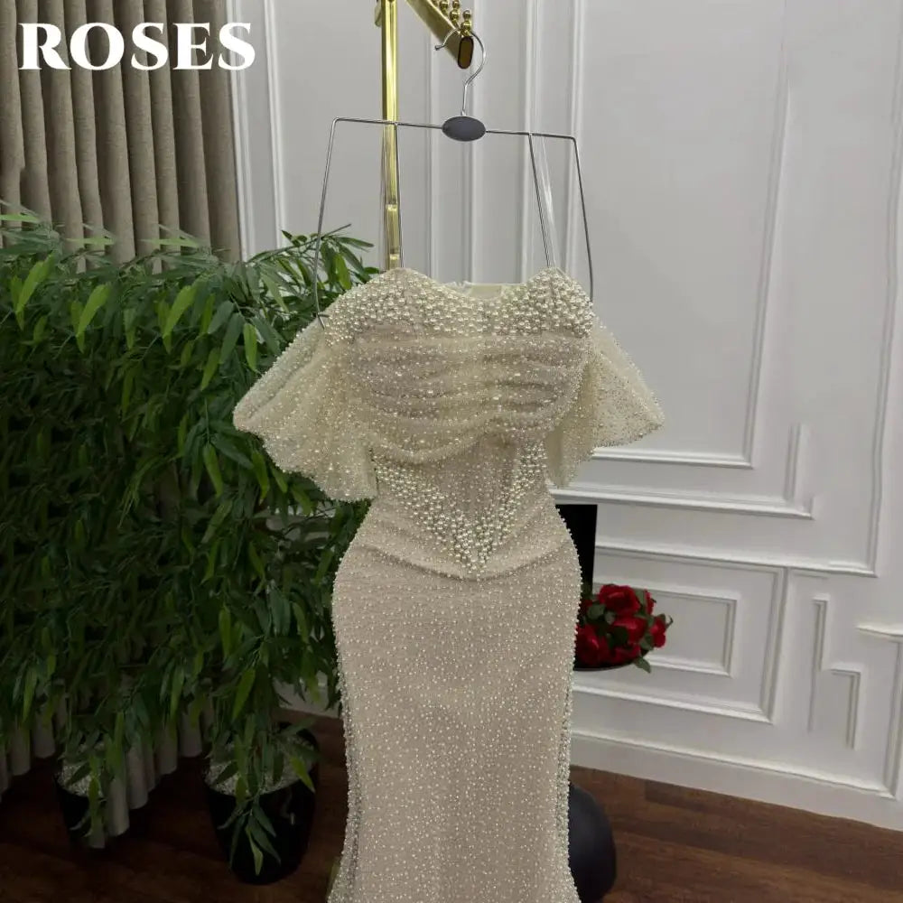 Roses Pearl Prom Dress Sweetheart Off Shoulder Gown With Sequins