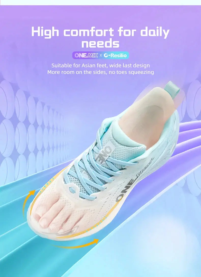 O-Resilio men's running shoes, light blue mesh lace-up sneakers with cushioned sole