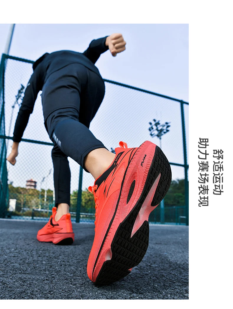 Men running shoes in coral pink with breathable lightweight design by Simples Market, featuring a black outsole.