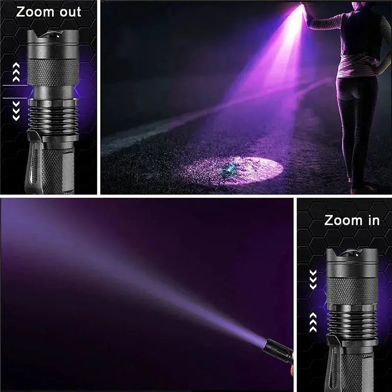 Dual Wavelength UV Flashlight 365Nm 395Nm Portable Mini Torch Zoomable Violet Light Pet Urine Scorpion Detector