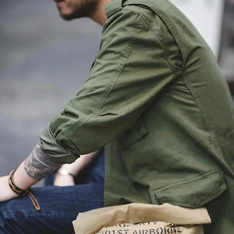 Maden Military M65 field jacket, olive green with lapel collar and front pockets