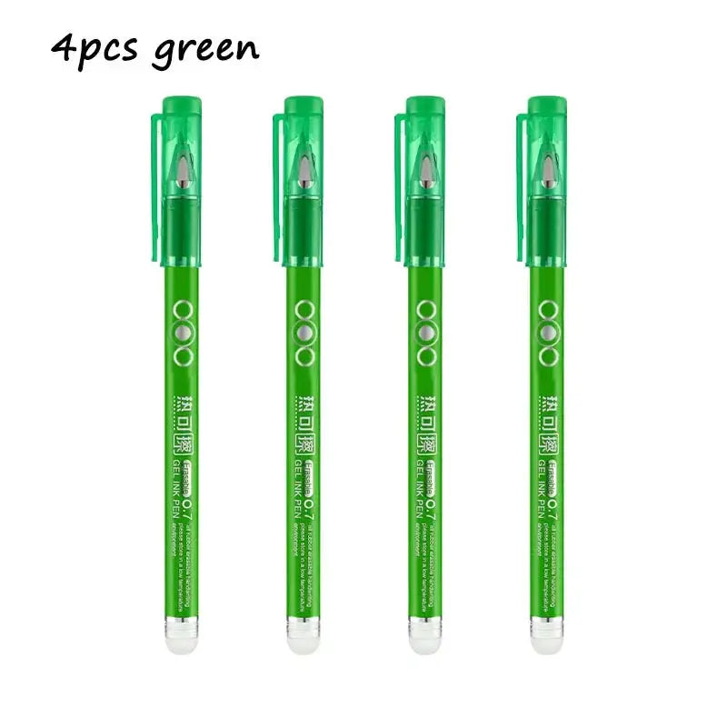 Simples Market 4-pack green heat-erasable gel pens, 0.7mm bullet nib, transparent green bodies