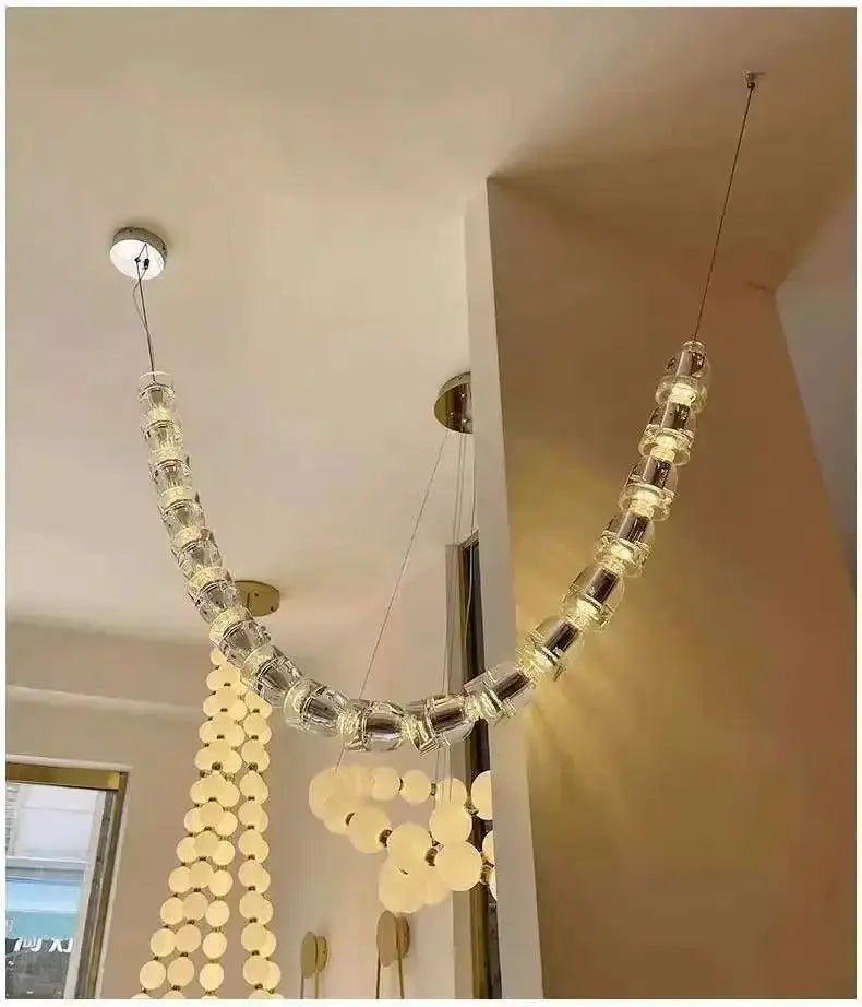Necklace chandelier Simples Market with two hanging strands of crystal acrylic beads and adjustable chain ceiling light