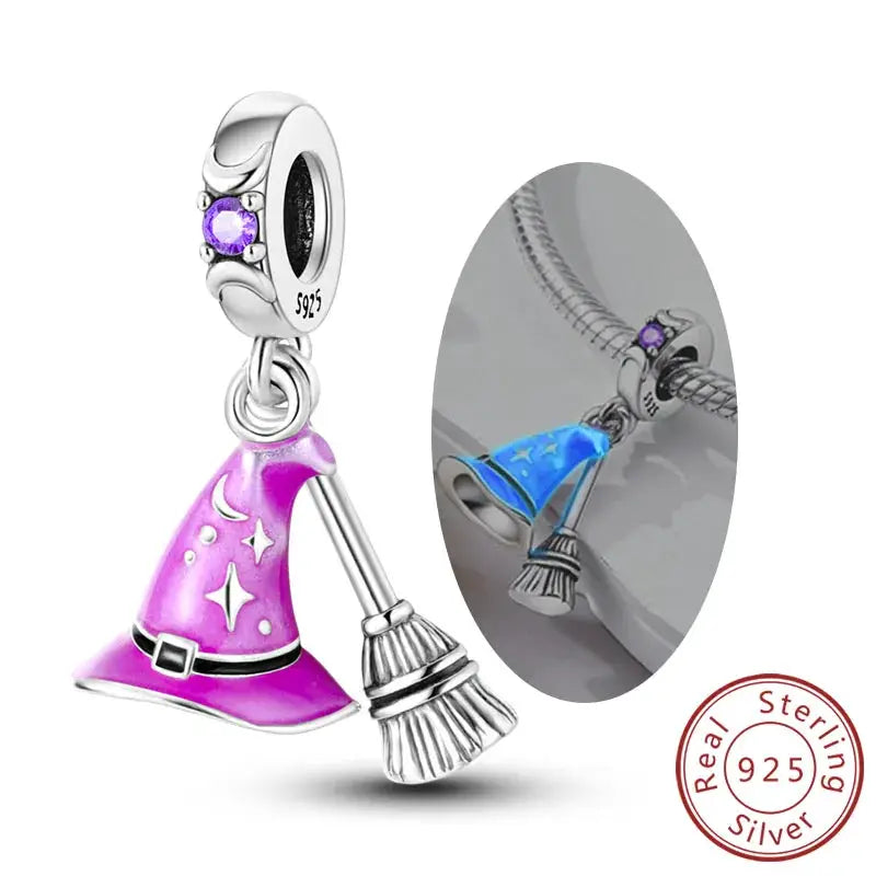 Pink Charms 925 Sterling Silver Heart Bow Perfume Bottle Charms Beads Pendants Fit Bracelet DIY Jewelry Making Women